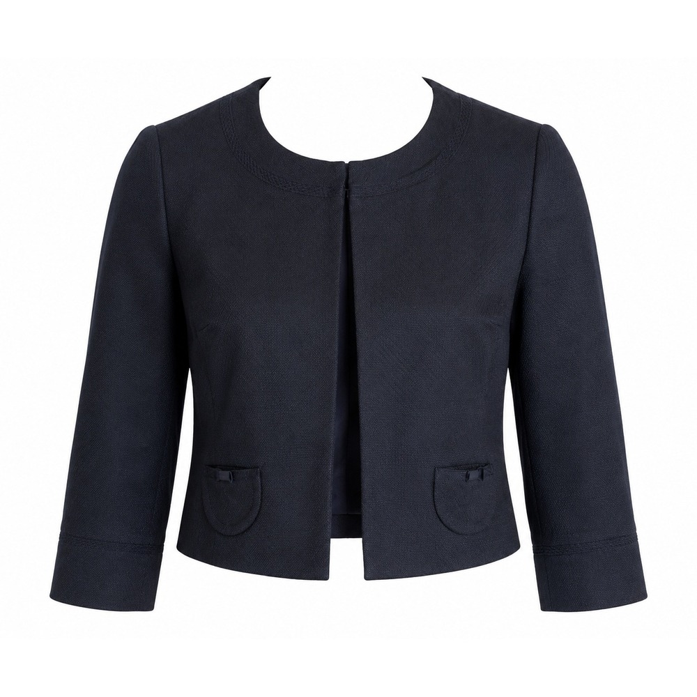Calvin Klein Womens Cropped Blazer Jacket Black White Stripe Stretch Size 2